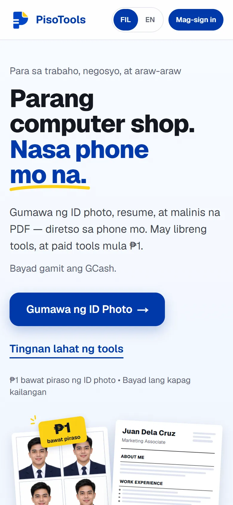 PisoTools website on a phone